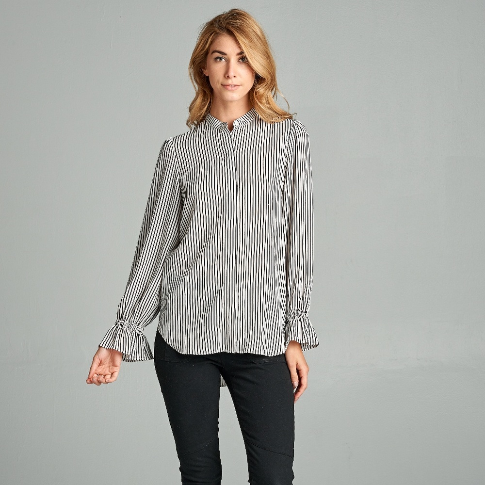 Black & White Woven Striped Blouse